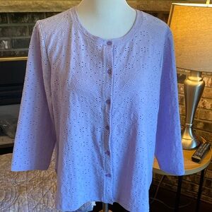 LOGO button up lavender floral embroidered top shirt. Soft and stretchy. Size XL